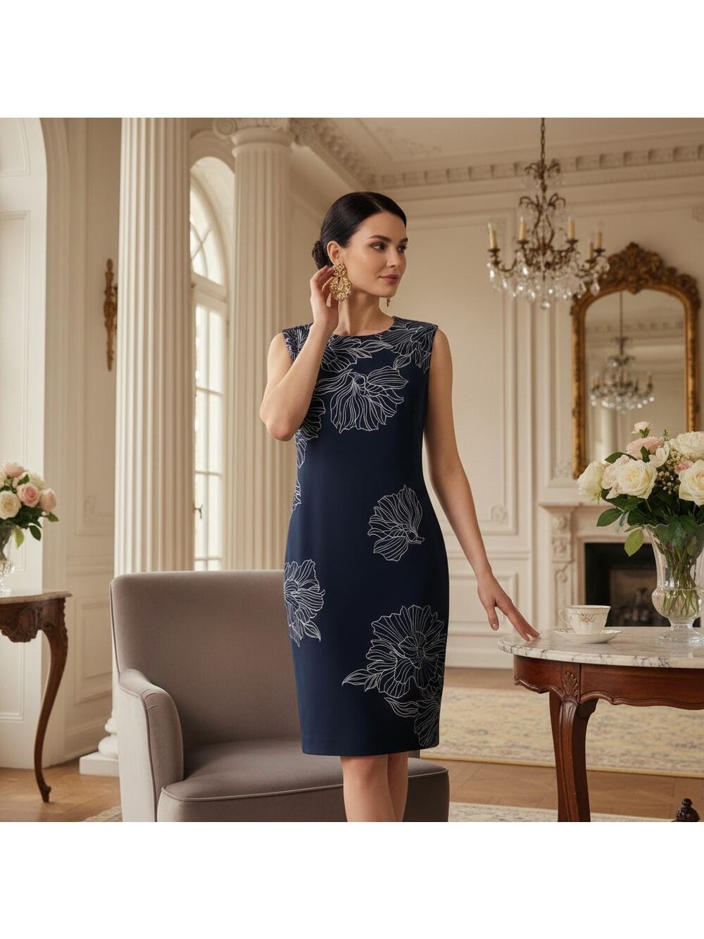 Calvin Klein Dress Size 4 NWT – Navy Blue & White Floral